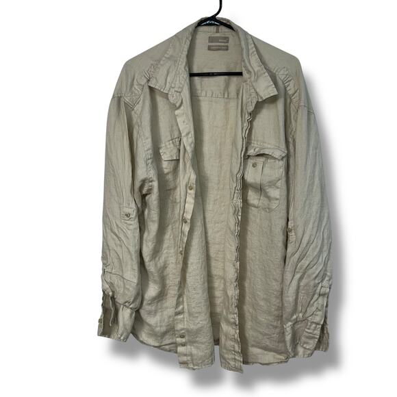 Bruno Linen Shirt 3XLT Beige Long Sleeve Button Front Casual Lightweight Summer - Picture 1 of 7